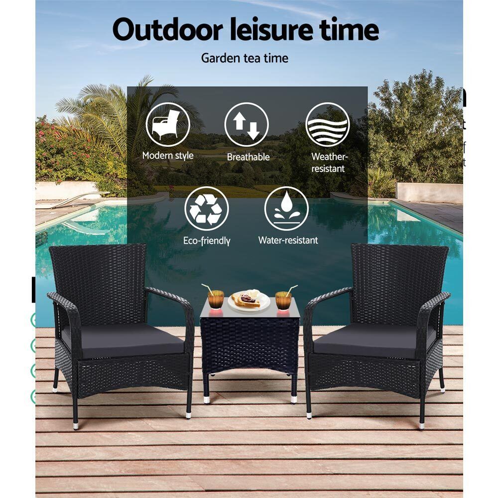 3PC Outdoor Bistro Set Patio Furniture Wicker Setting Chairs Table Luca Price