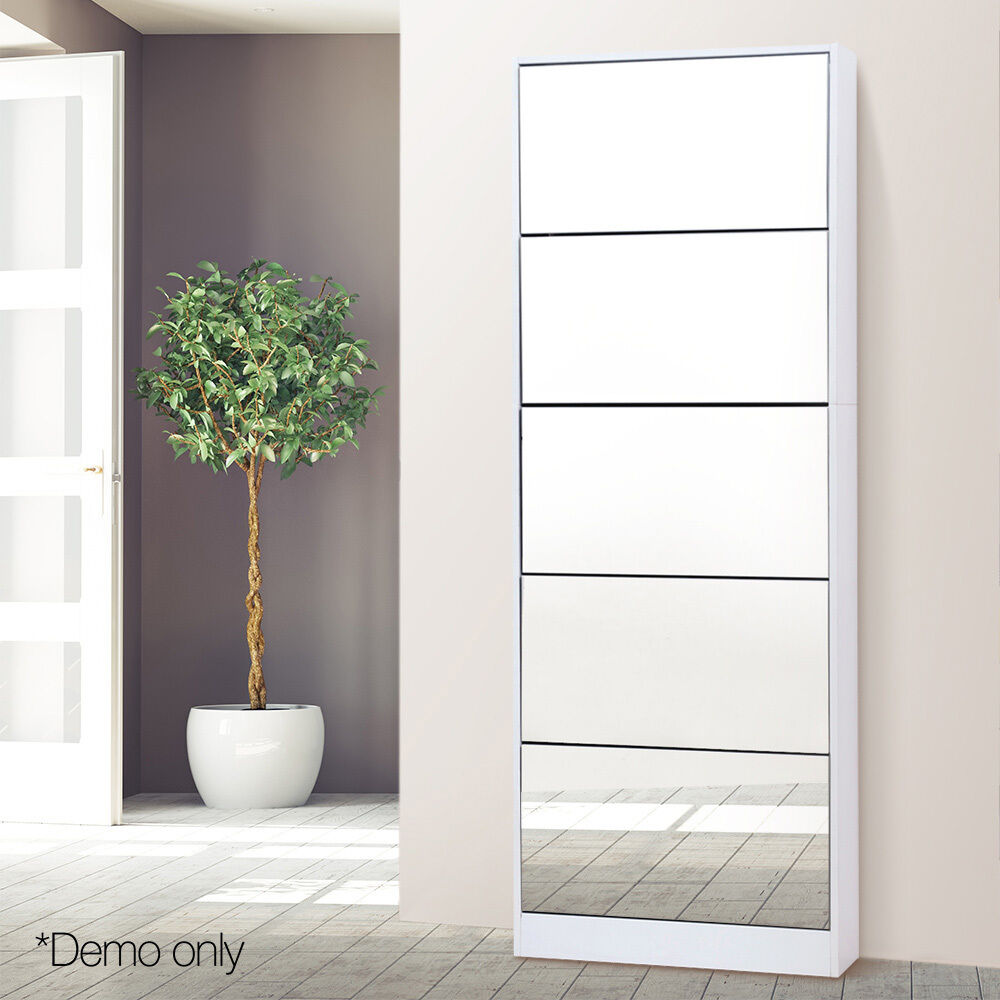 5 Drawer Mirrored Wooden Shoe Cabinet - White Price