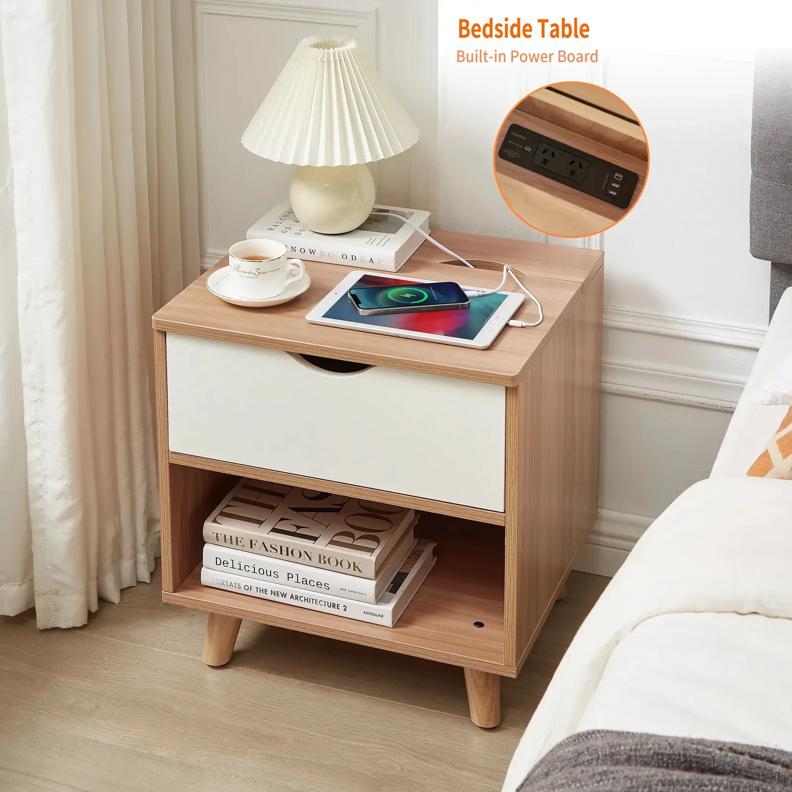 Bedside Table with Powerboard & USB Ports Price