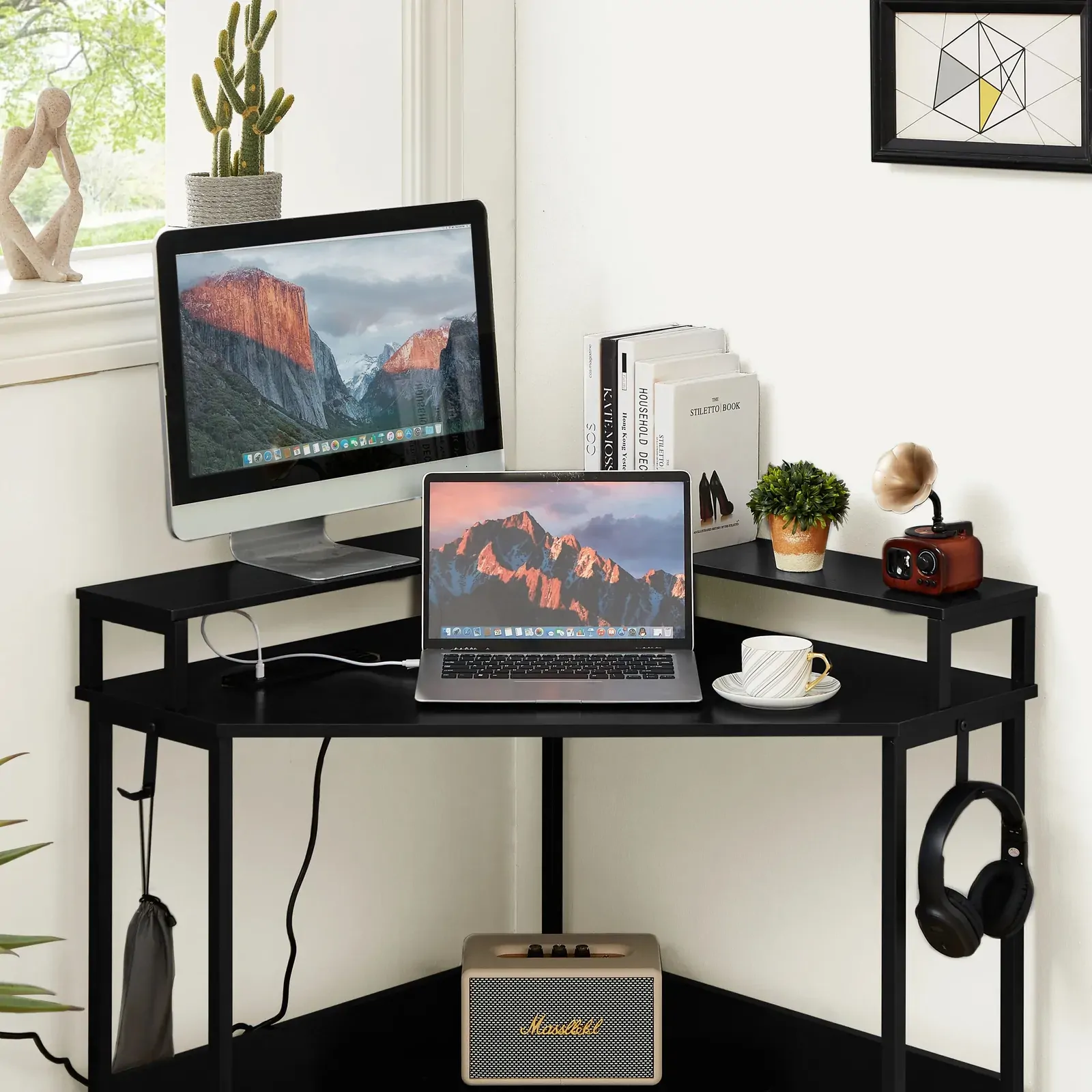 L-Shaped Desk with Built-In Charging Station, Black Price