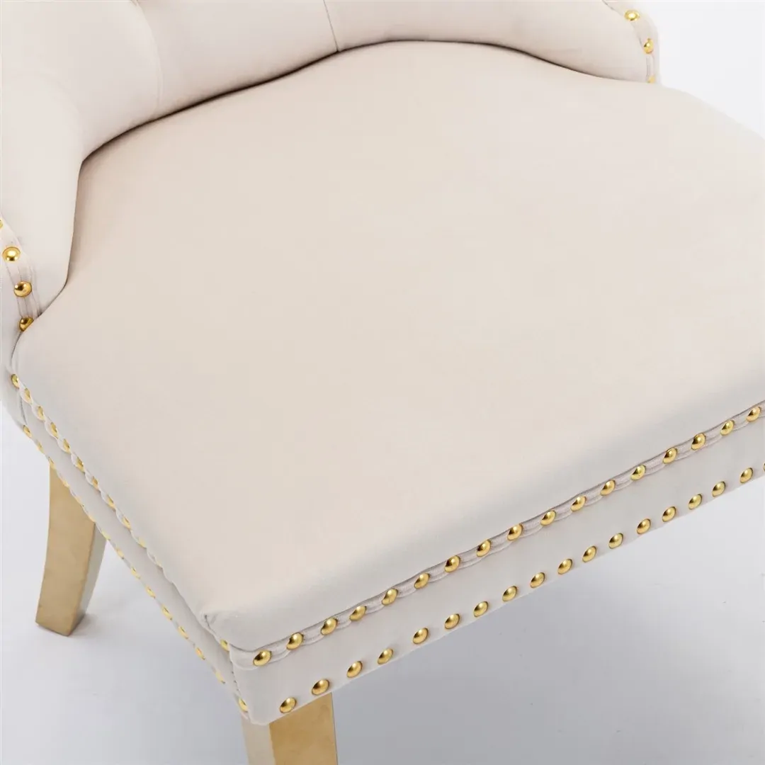 AADEN 6x Velvet Dining Chairs with Golden Metal Legs-Beige Price