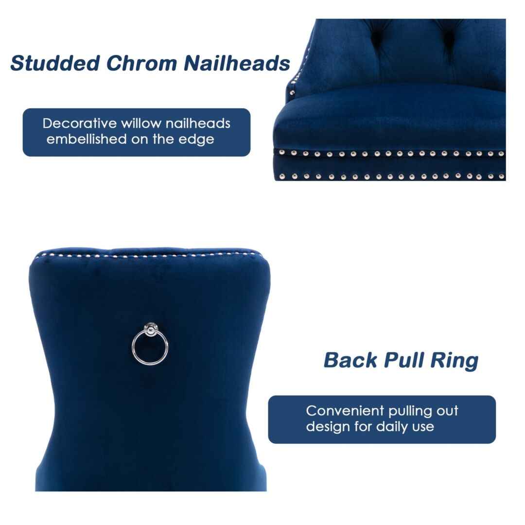 6x Velvet Dining Chairs Upholstered Tufted Kithcen Chair with Solid Wood Legs Stud Trim and Ring-Blue Price