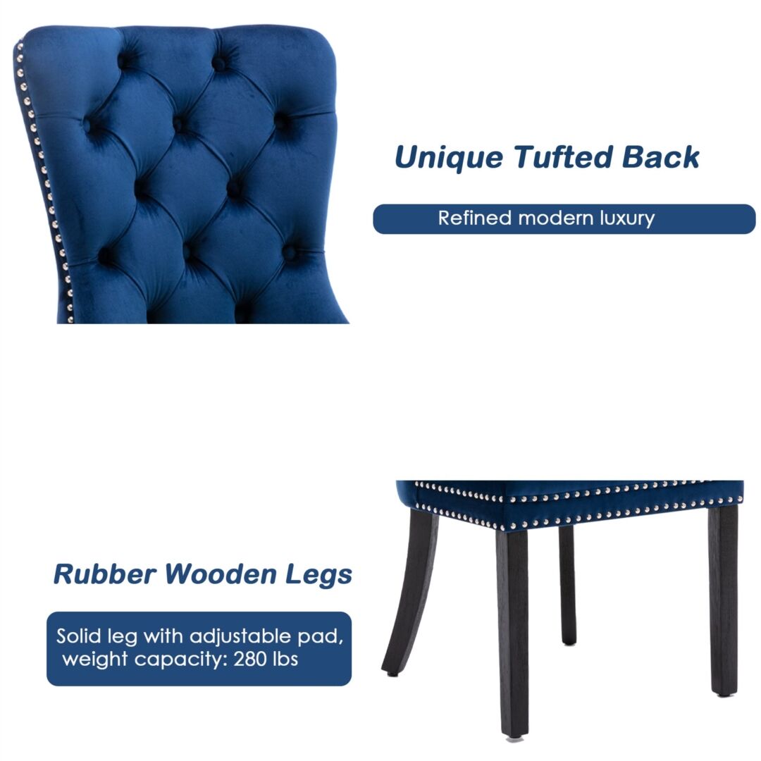 2x Velvet Dining Chairs Upholstered Tufted Kithcen Chair with Solid Wood Legs Stud Trim and Ring-Blue Price