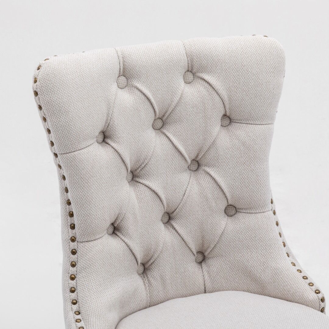 6x AADEN Modern Elegant Button-Tufted Upholstered Fabric with Studs Trim and Wooden legs Dining Side Chair-Beige Price