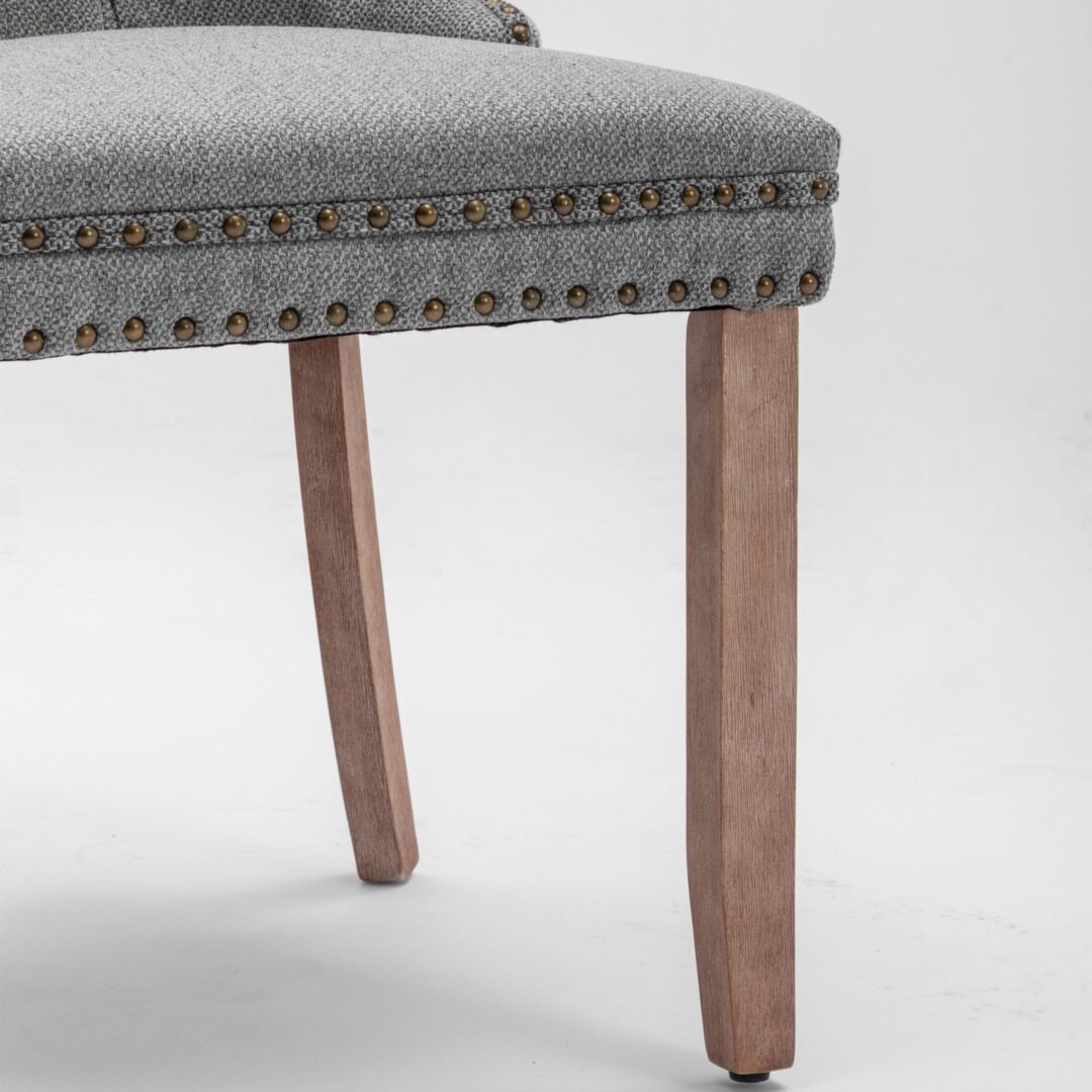 AADEN Modern Elegant Button-Tufted Upholstered Fabric with Studs Trim and Wooden legs Dining Side Chair-Gray Price