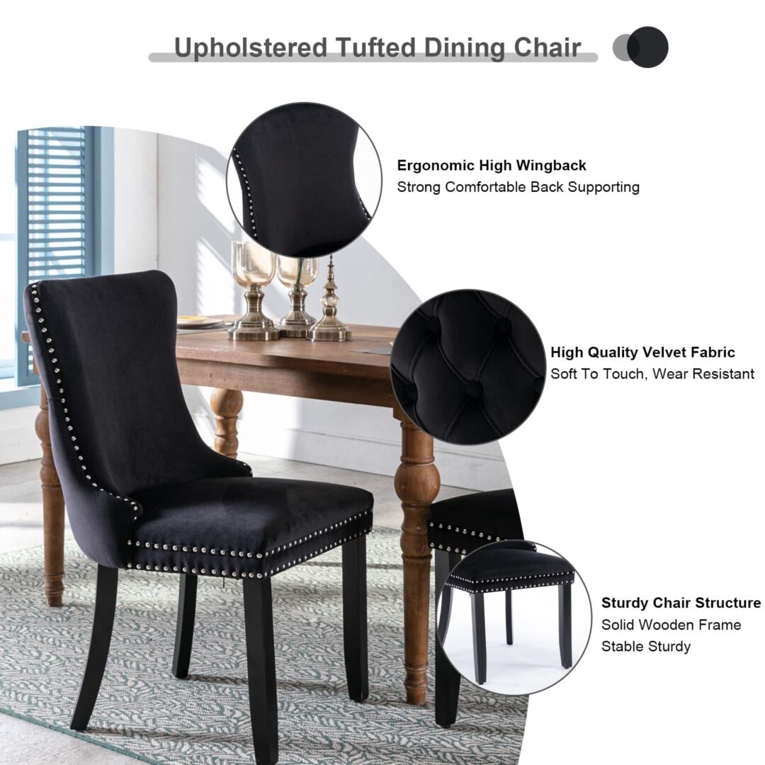 2x Velvet Upholstered Dining Chairs Tufted Wingback Side Chair with Studs Trim Solid Wood Legs for Kitchen Price