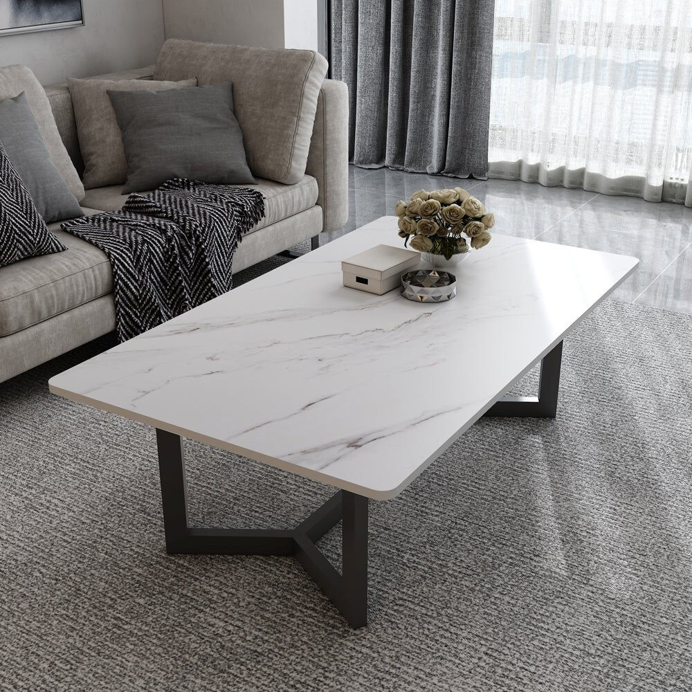 120x60cm Matte Black Minimalist Slate Coffee Table Marble Tea Table Living Room Rectangle Cocktail Side Table Solid Metal Legs Price