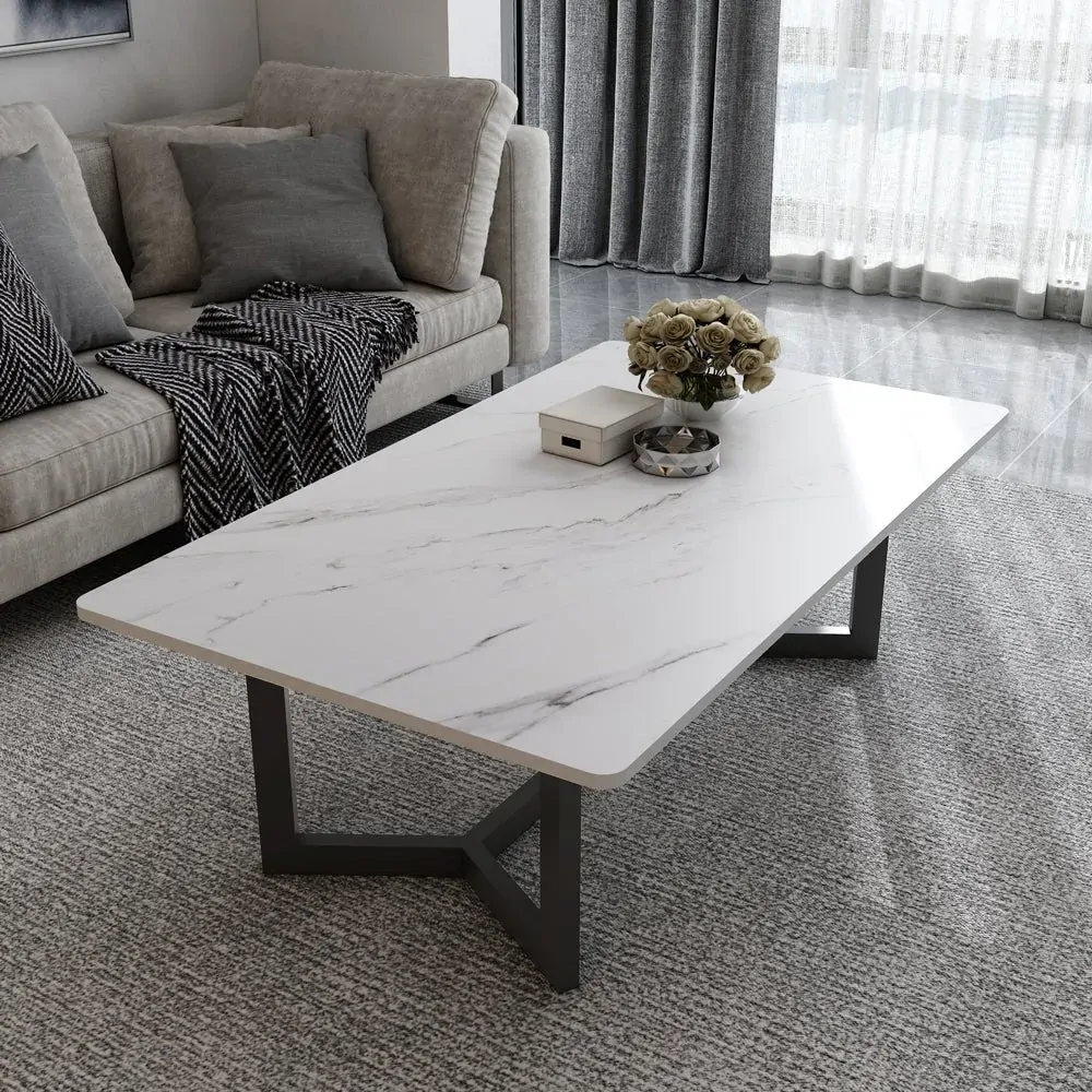 120x60cm Matte Black Minimalist Slate Coffee Table Marble Tea Table Living Room Rectangle Cocktail Side Table Solid Metal Legs Price