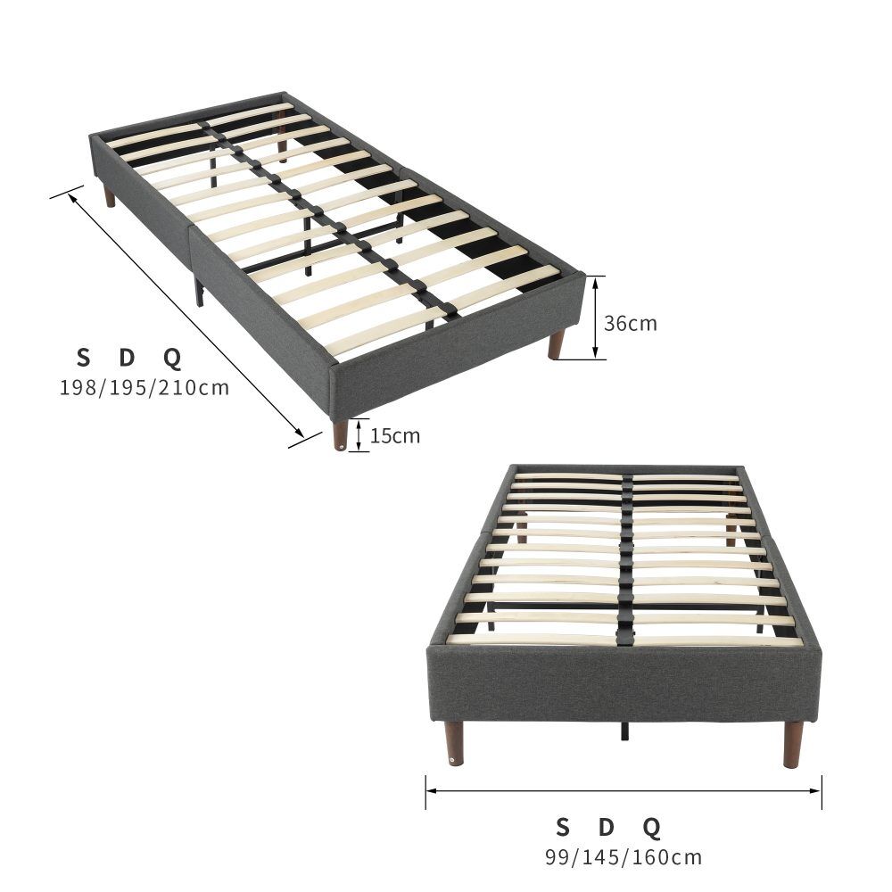 Bedframe with Wooden Slats (Light Grey) – Single Price