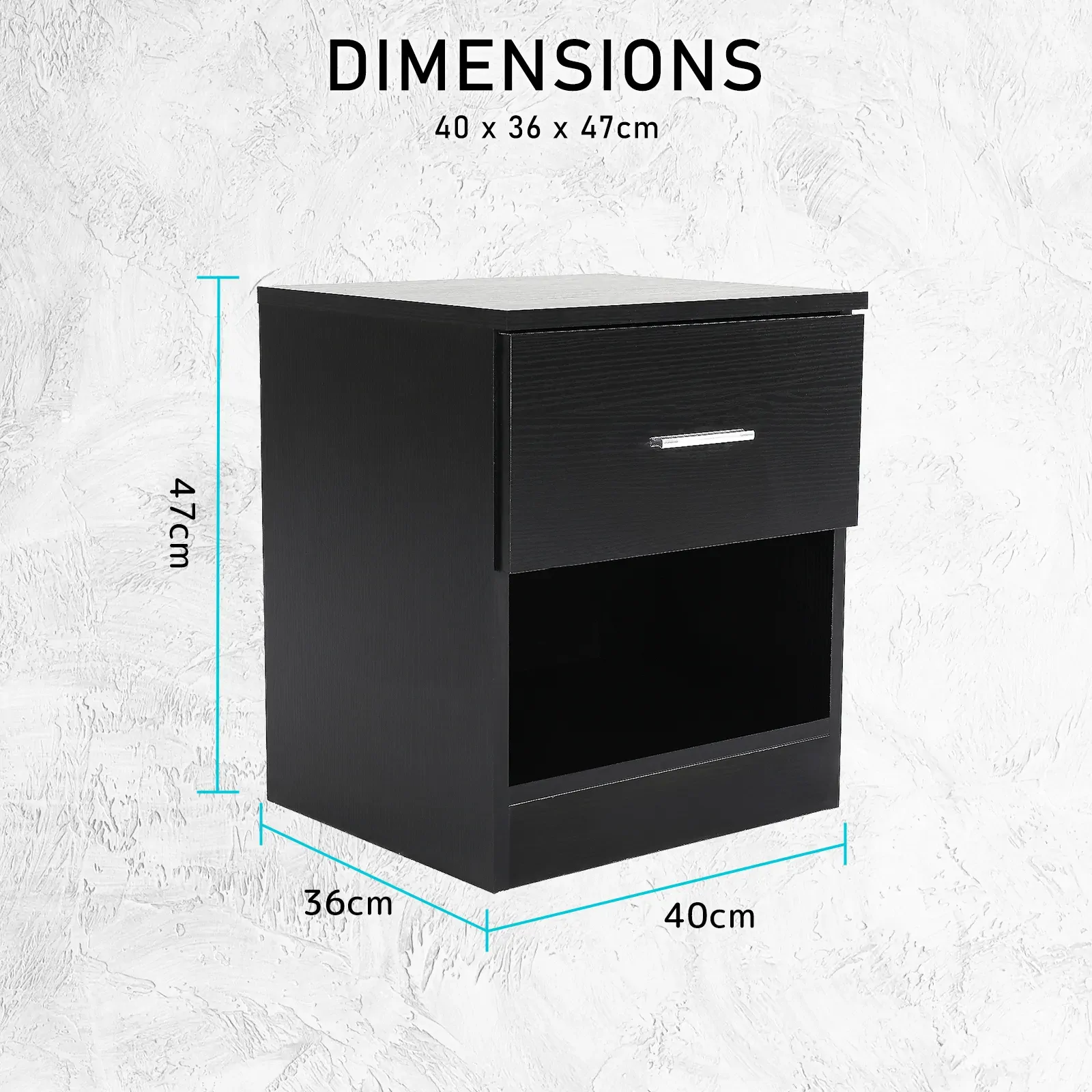 2X Bedside Table Side Storage Cabinet Nightstand Bedroom 1 Drawer 1 Shelf ELLA - BLACK Price