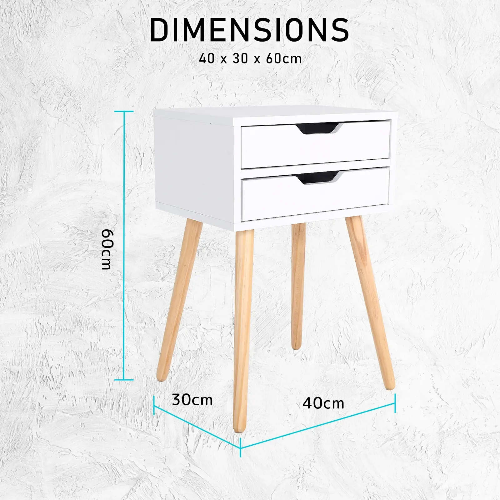 2X Bedside Table 2 Drawer Wood Leg Storage Cabinet Nightstand SUZY WHITE Price