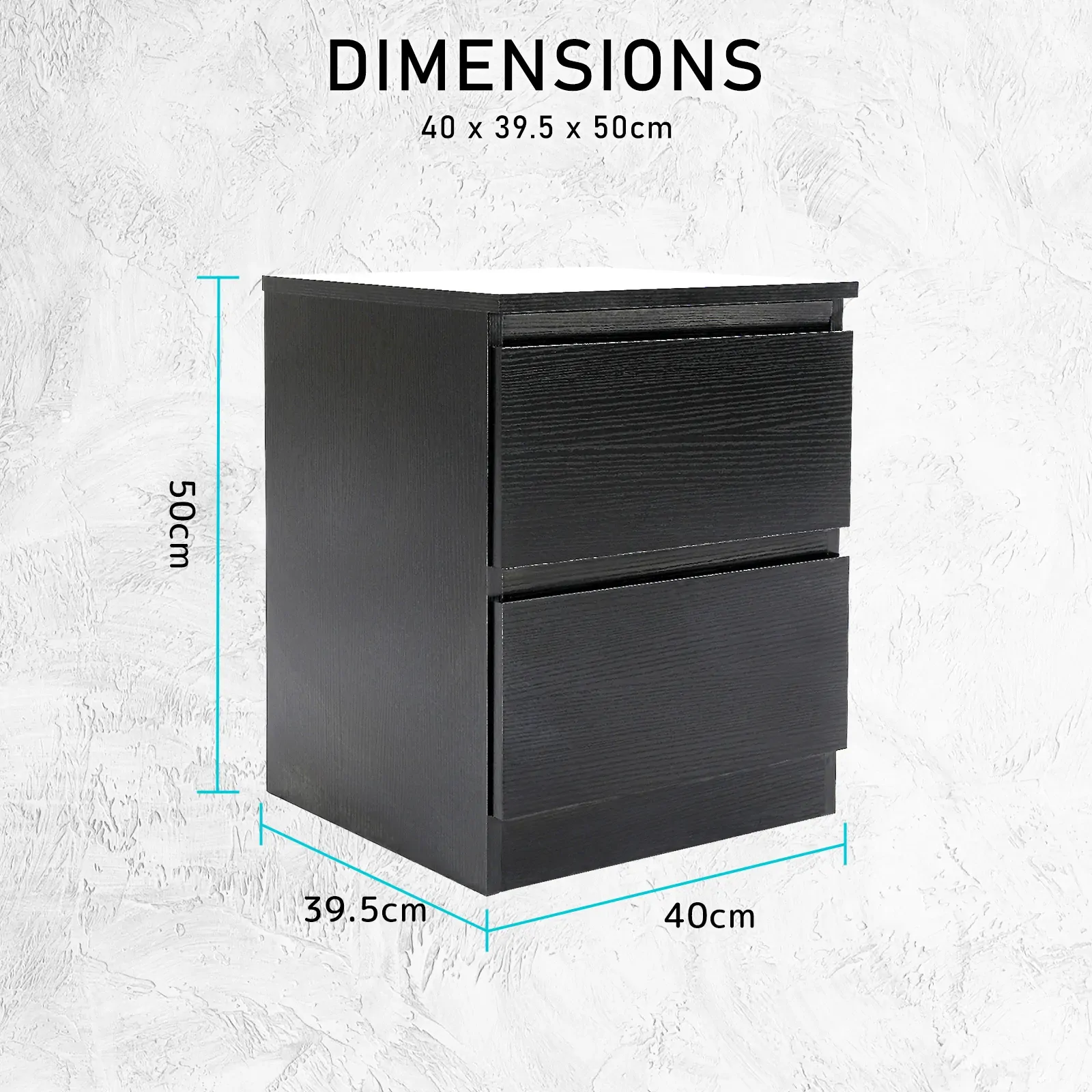 Bedside Table Side Storage Cabinet Nightstand Bedroom 2 Drawer JOSS BLACK Price