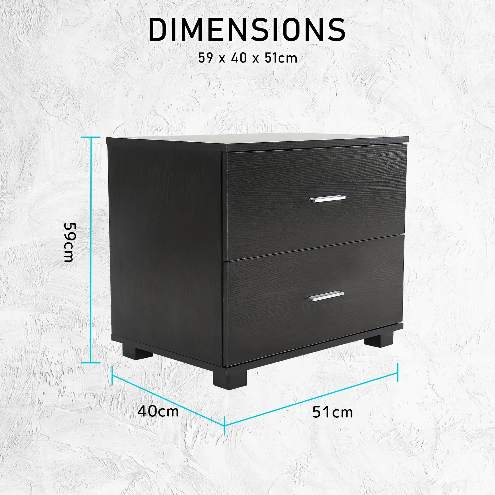 2X Bedside Table Side Storage Cabinet Nightstand Bedroom 2 Drawer ETTA BLACK Price