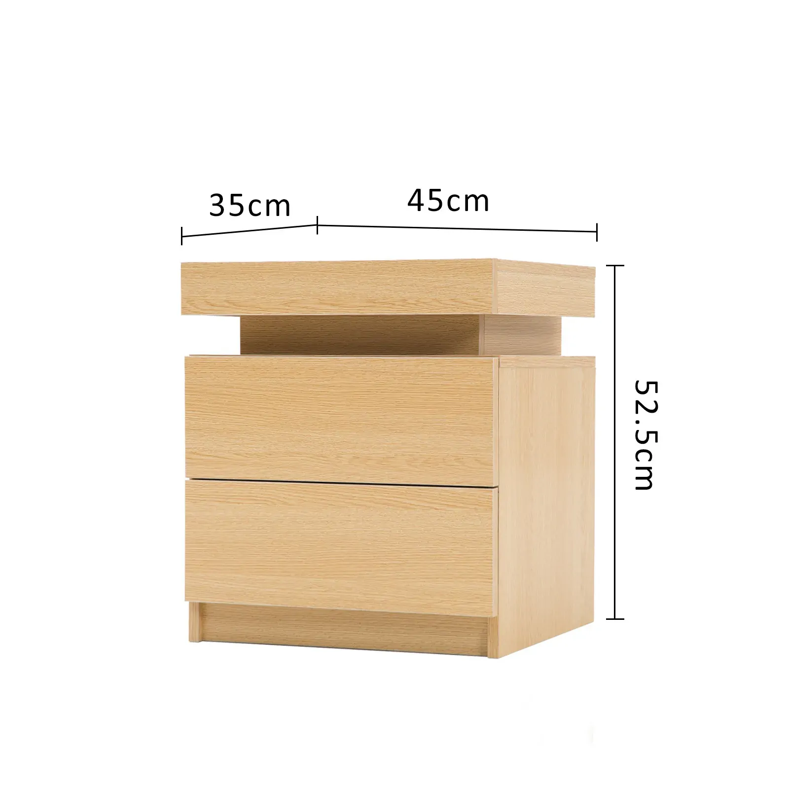Bedside Table 2 Drawers RGB LED Bedroom Cabinet Nightstand Gloss AURORA OAK Price