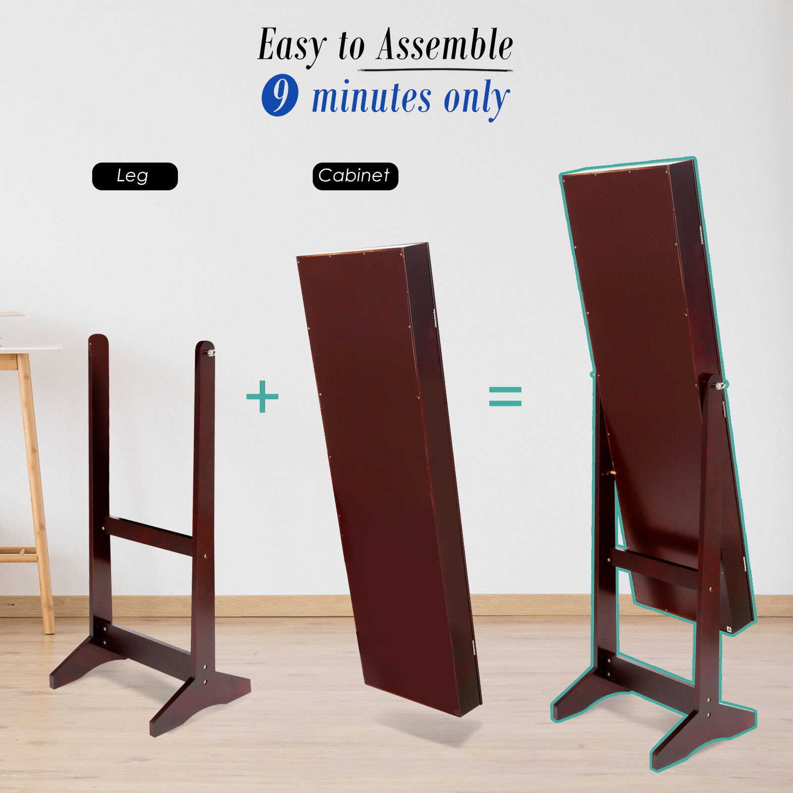 Mirror Jewellery Cabinet Storage Organiser LUVO 146cm WALNUT Price