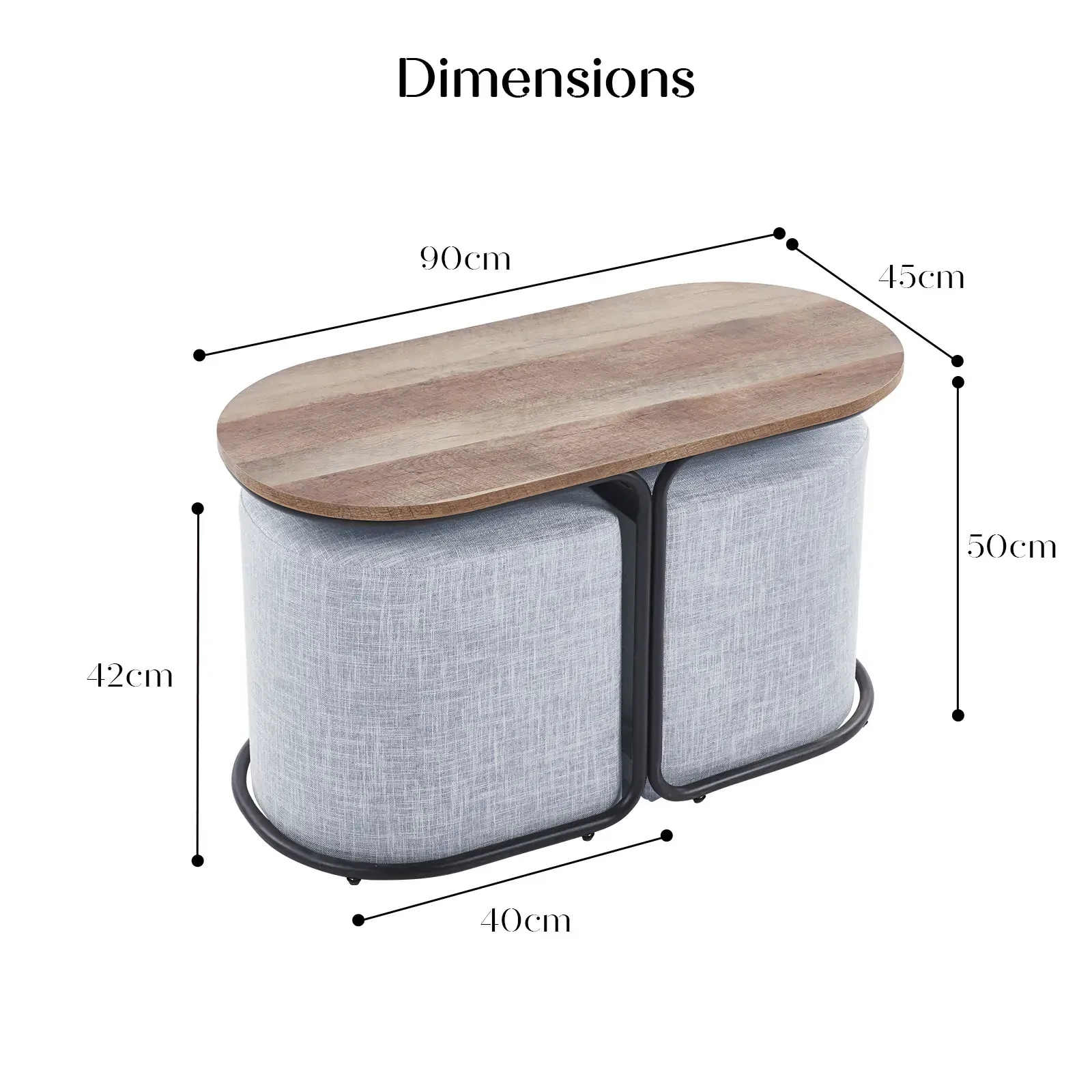 3 Piece Set Coffee Table & Ottoman Wood Side End Table Industrial - DARK GREY Price