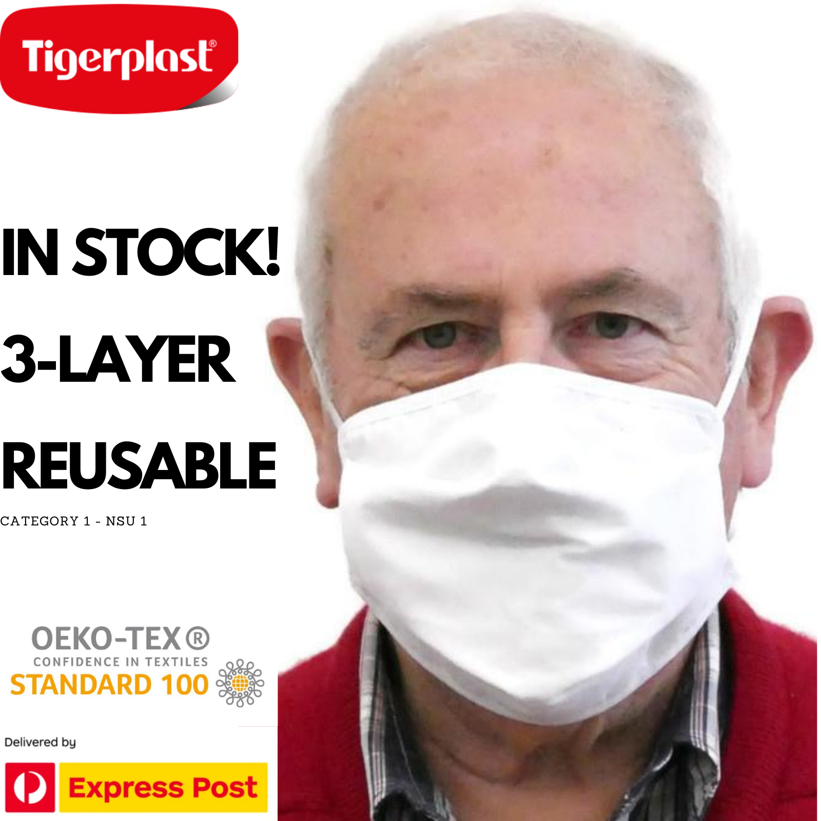 6x Tigerplast Fabric Face Mask Washable Reusable Mask Protect Cover - White Price