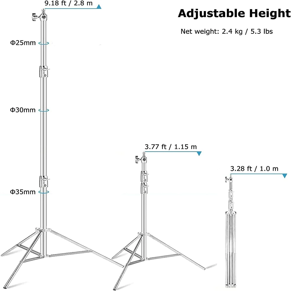 3Pcs 260cm Heavy Duty Stainless Steel Light Stand for Photo and Video Price