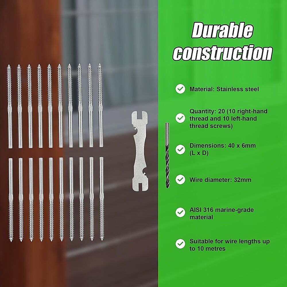 Stainless Steel DIY Rope Balustrade Kit 3.2mm Swage 2 x Lag Screw Term - 10 pack Price