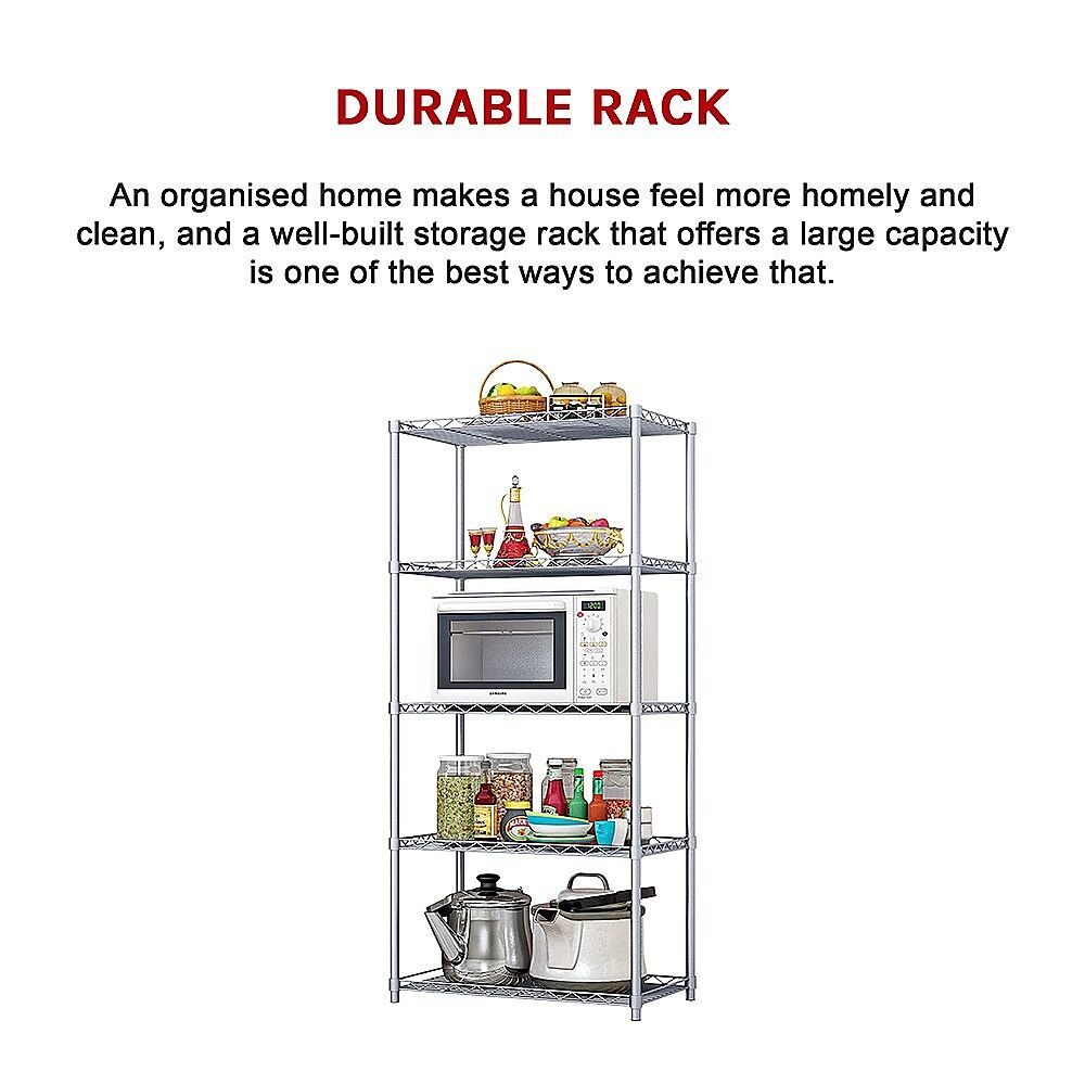 5 Tier Silver Metal Storage Rack Shelving Wire Shelf Price