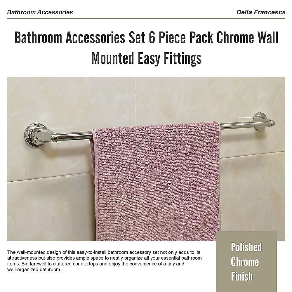 Bathroom Accessories Set 6 Piece Pack Chrome Wall Mounted Easy Fittings Price