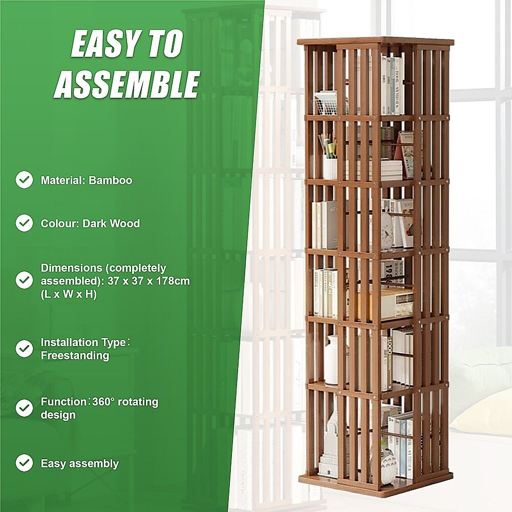 360 Rotating Bookshelf Bamboo Storage Display Rack Shelving in Dark Wood Price