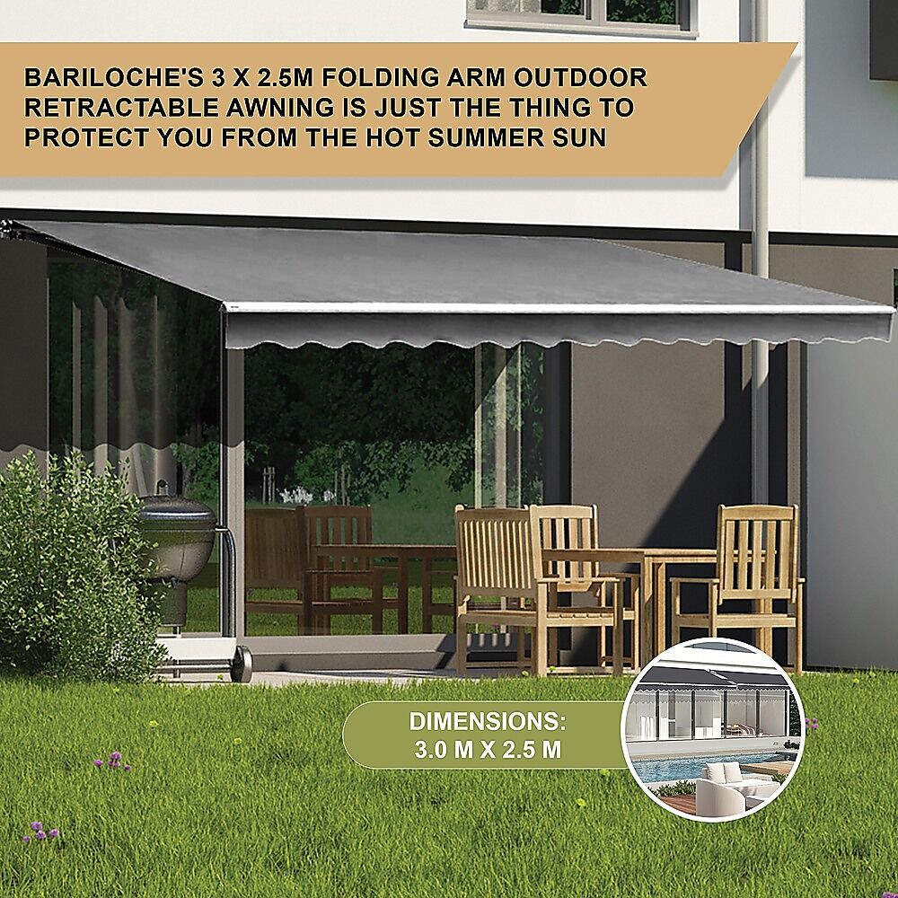 Outdoor Folding Arm Awning Retractable Sunshade Canopy Grey 3.0m x 2.5m Price