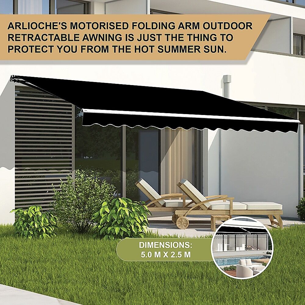 Outdoor Folding Arm Awning Retractable Sunshade Canopy Black 5.0m x 2.5m Price