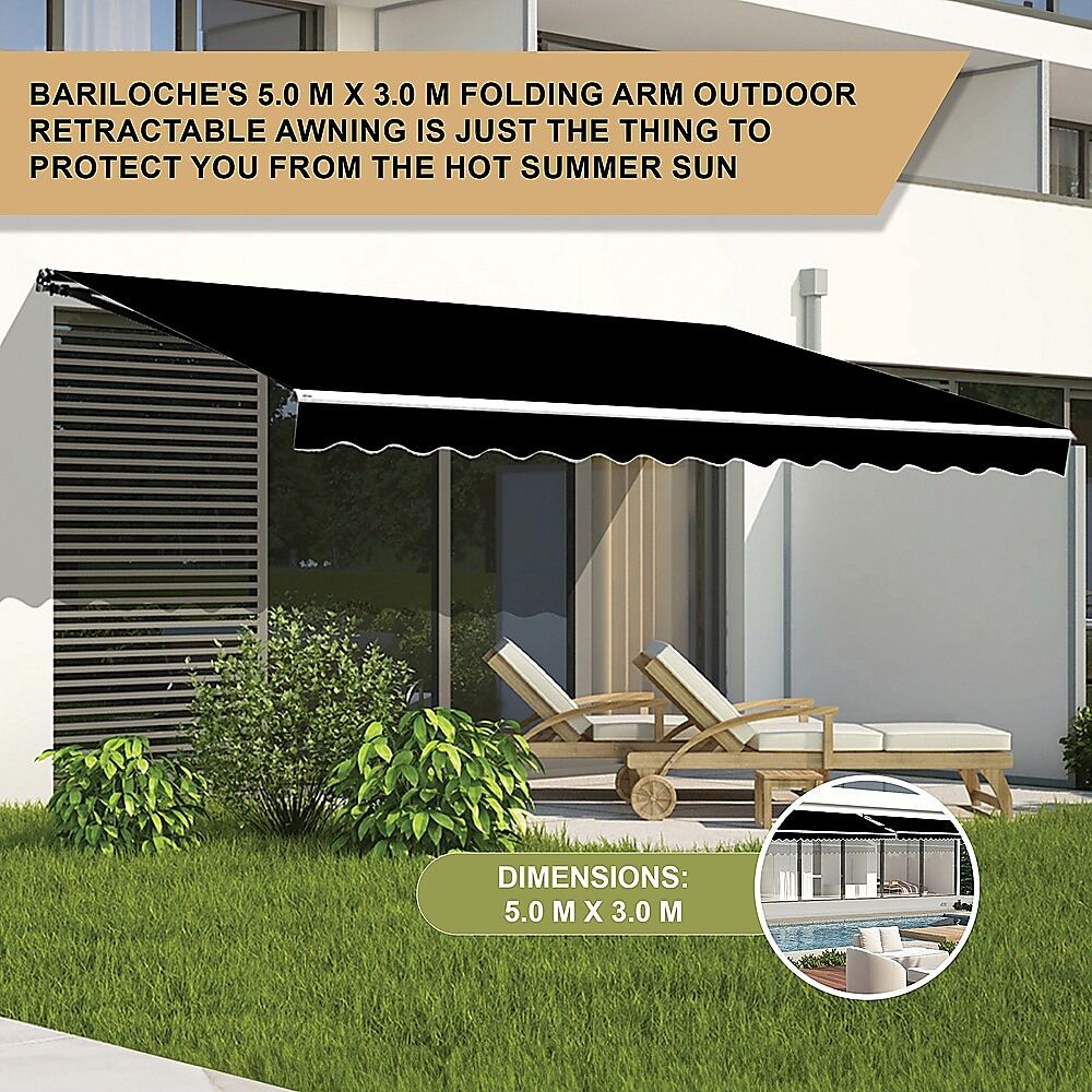 Outdoor Folding Arm Awning Retractable Sunshade Canopy Black 5.0m x 3.0m Price