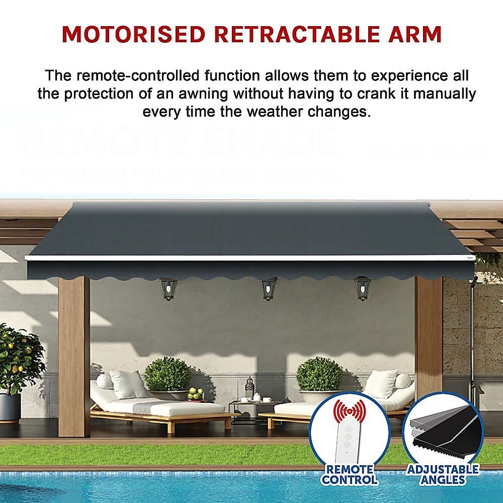 Motorised Outdoor Folding Arm Awning Retractable Sunshade Canopy Grey 3.0m x 2.5m Price