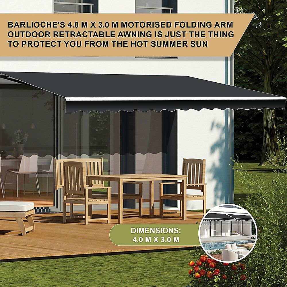 Motorised Outdoor Folding Arm Awning Retractable Sunshade Canopy Grey 4.0m x 3.0m Price