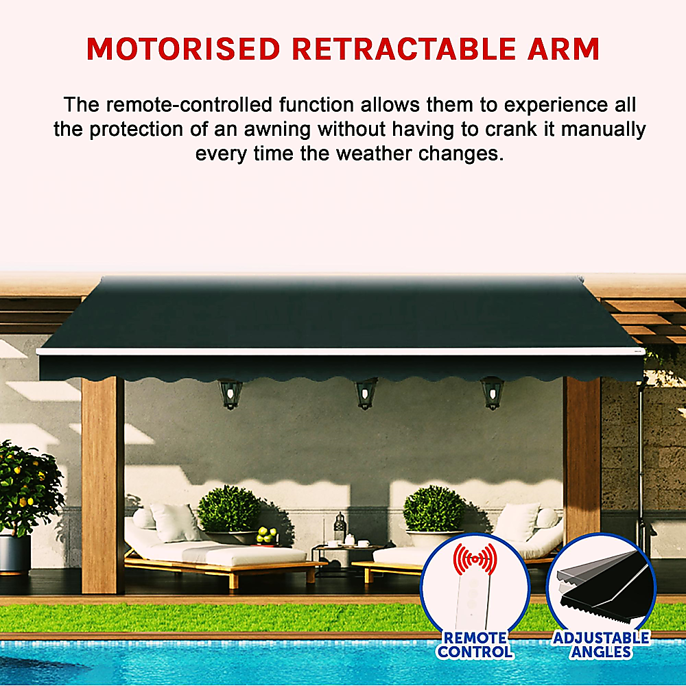 Motorised Outdoor Folding Arm Awning Retractable Sunshade Canopy Black 4.0m x 3.0m Price