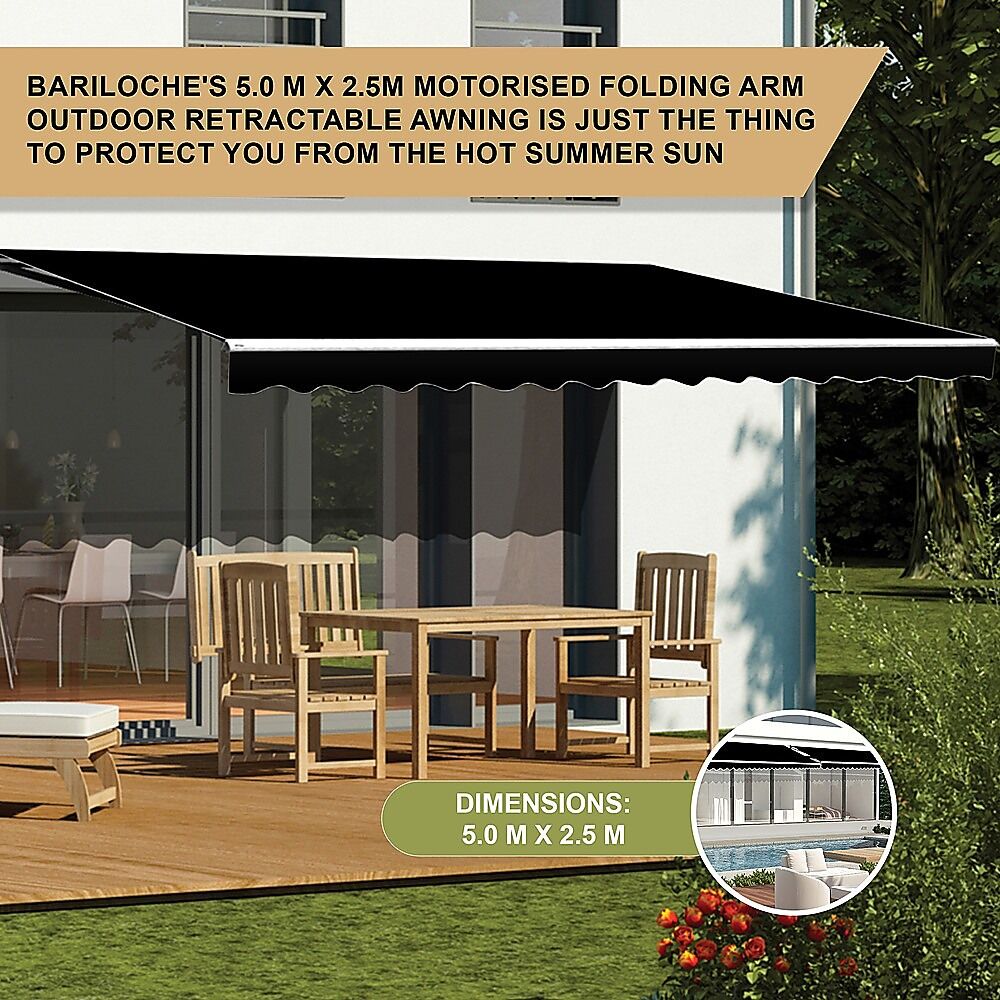 Motorised Outdoor Folding Arm Awning Retractable Sunshade Canopy Black 5.0m x 2.5m Price