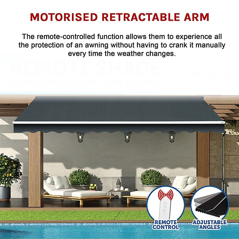 Motorised Outdoor Folding Arm Awning Retractable Sunshade Canopy Grey 5.0m x 3.0m Price
