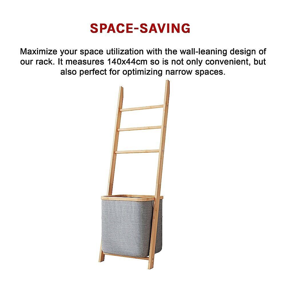 Wall Leaning Ladder Shelf with Laundry Basket Clothes Hamper Bath Towel Rack in Grey Price