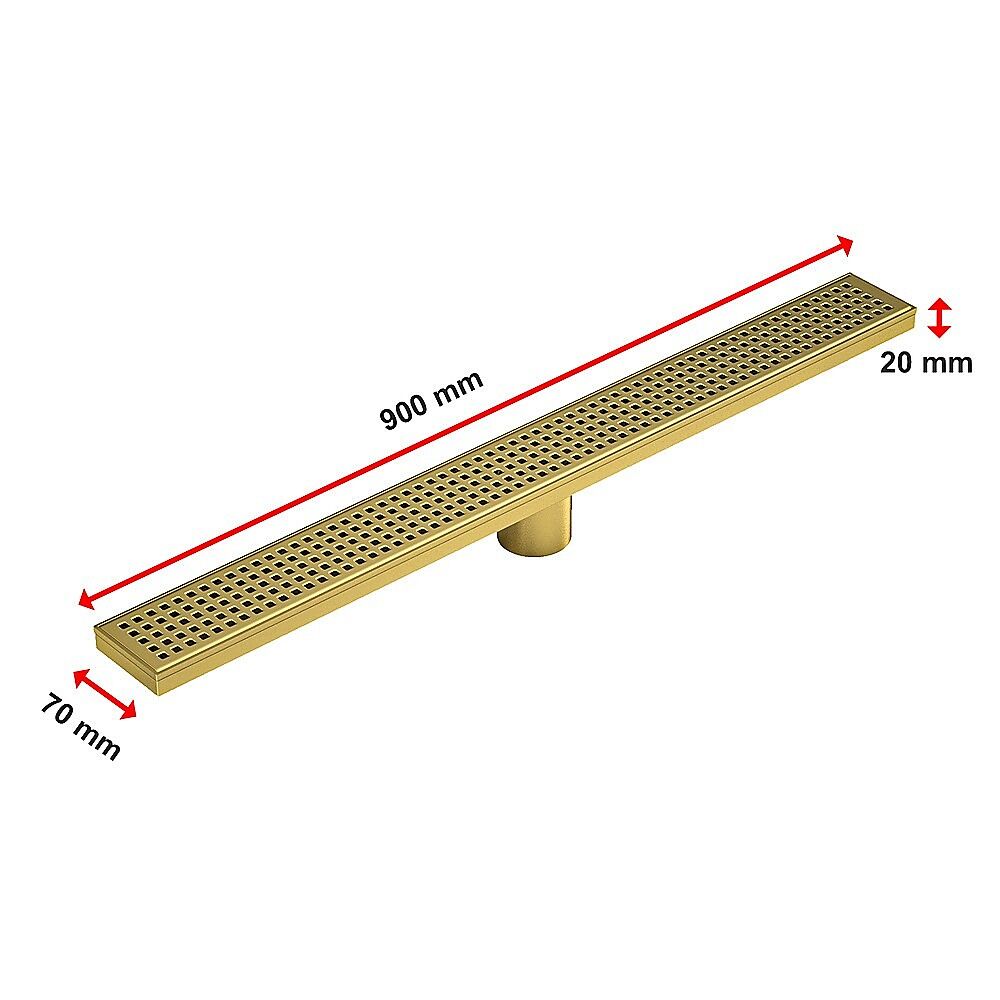 900mm Bathroom Shower Brushed Brass Grate Drain w/ Centre outlet Floor Waste Square Pattern Price