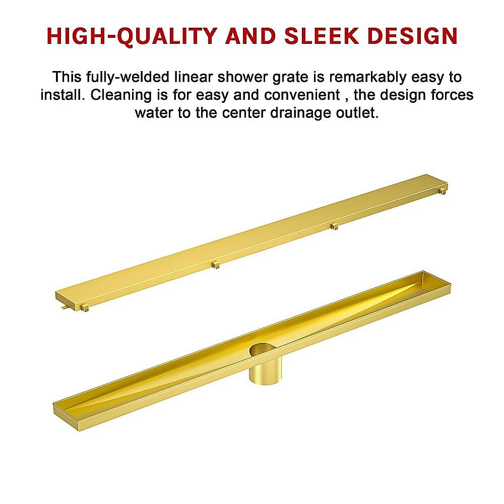 1000mm Tile Insert Bathroom Shower Brushed Brass Grate Drain w/Centre outlet Floor Waste Price