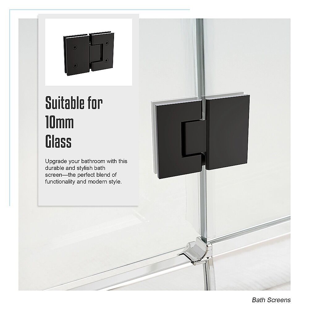 120cm Frameless Glass Bath Screen with Stainless Steel Brackets - Black Price