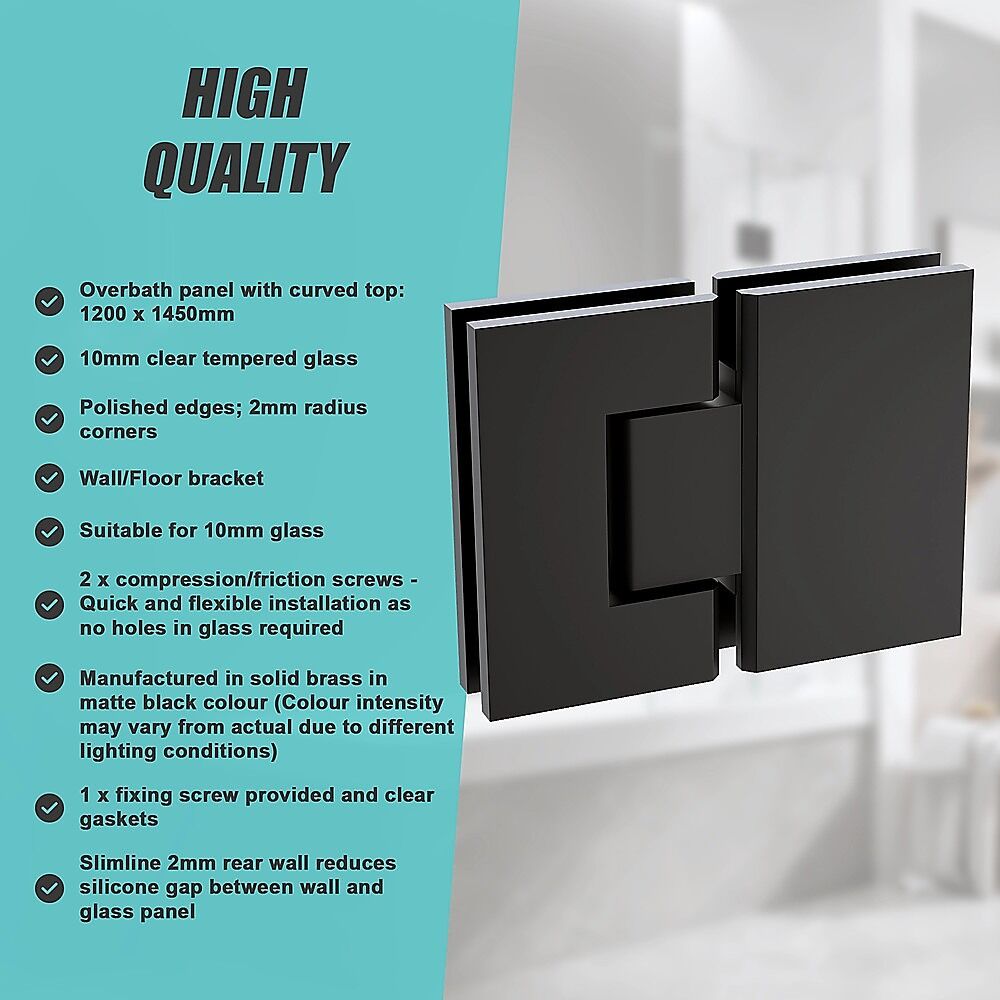 120cm Frameless Glass Bath Screen with Stainless Steel Brackets - Black Price