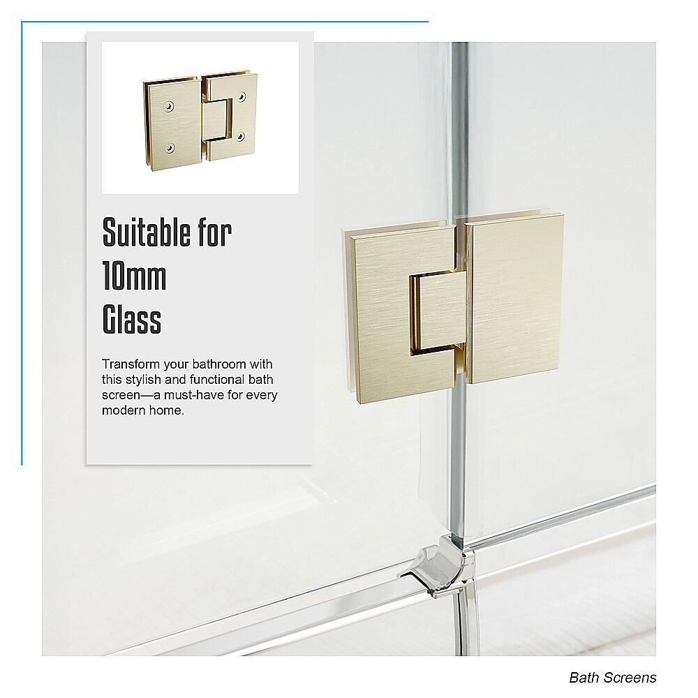 100cm Frameless Glass Bath Screen with Stainless Steel Brackets - Gold Price