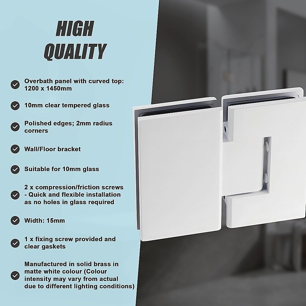 120cm Frameless Glass Bath Screen with Stainless Steel Brackets - White Price