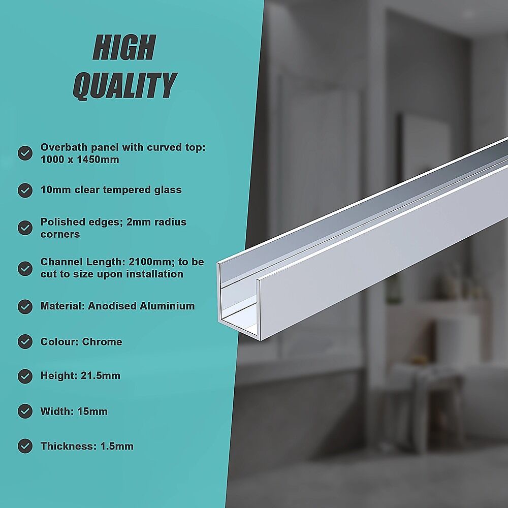 100cm Frameless Glass Bath Screen with Channel and Stainless Steel Hinges- Chrome Price