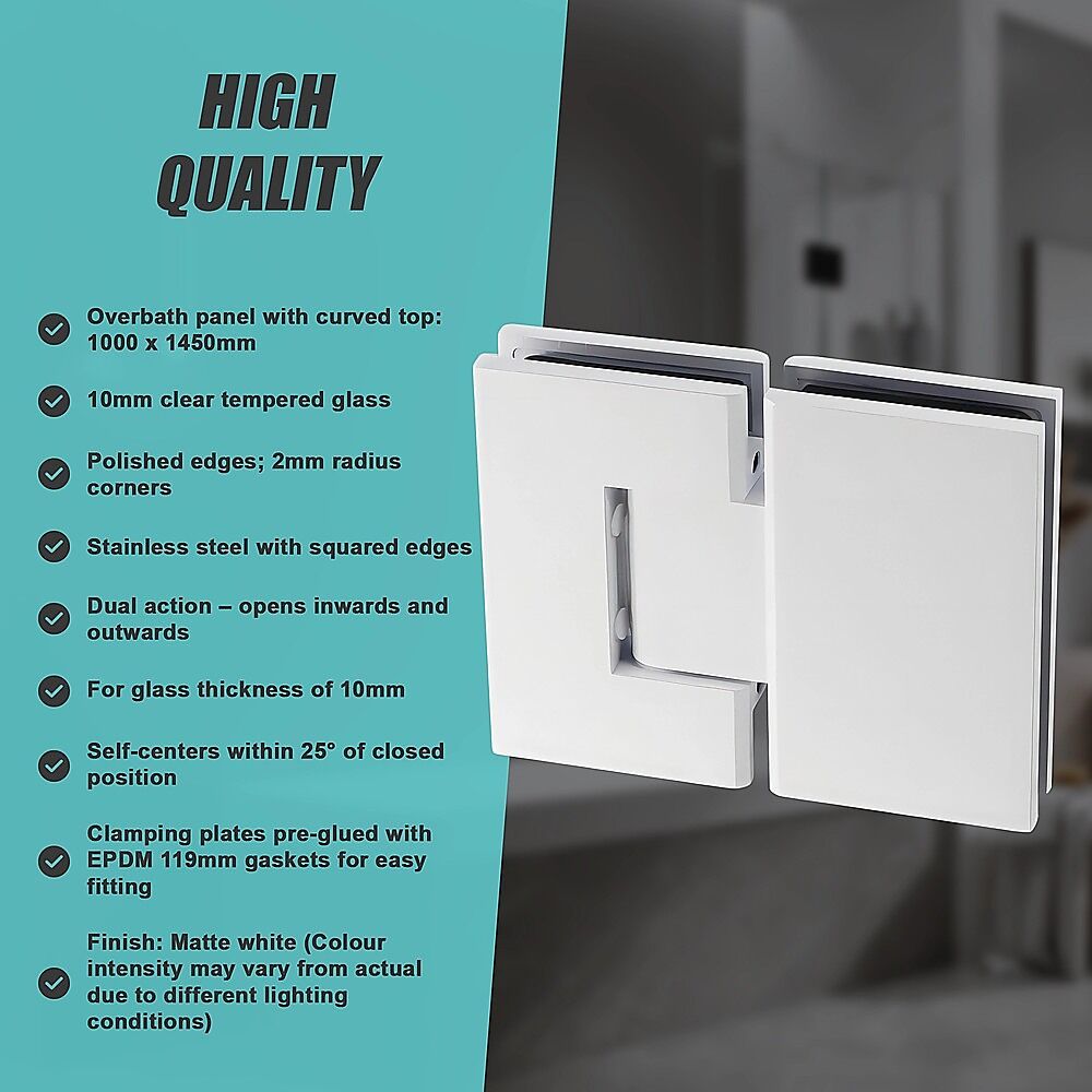 100cm Frameless Glass Bath Screen with Channel and Stainless Steel Hinges- White Price