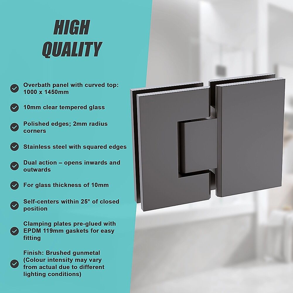 100cm Frameless Glass Bath Screen with Channel and Stainless Steel Hinges- Gunmetal Price