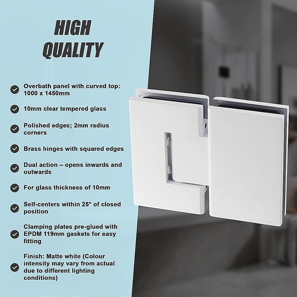 100cm Frameless Glass Bath Screen with Channel and Brass Hinges - White Price