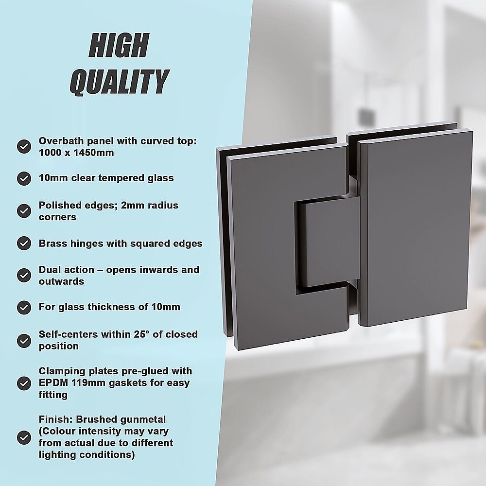 100cm Frameless Glass Bath Screen with Channel and Brass Hinges - Gunmetal Price