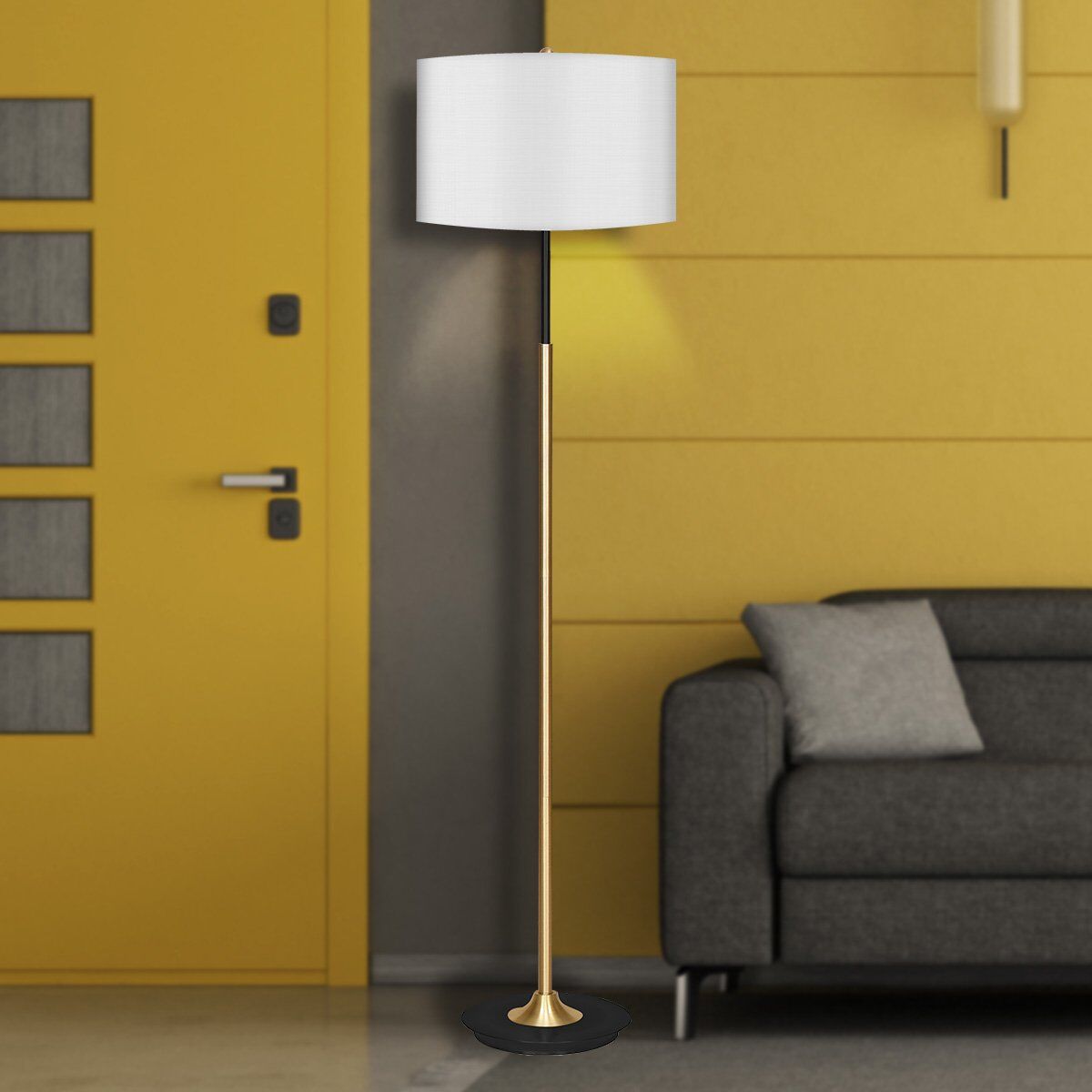 Sarantino Metal Floor Lamp Brushed Brass Finish with White Shade Price