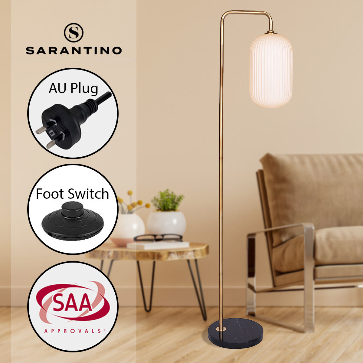 Sarantino Metal Floor Lamp With Opal Glass Shade Price