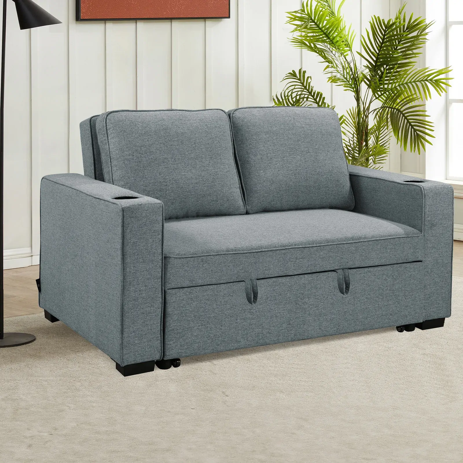 Sarantino Hoffman Linen Sofa Bed with Cushions & Cup Holders Dark Grey Price