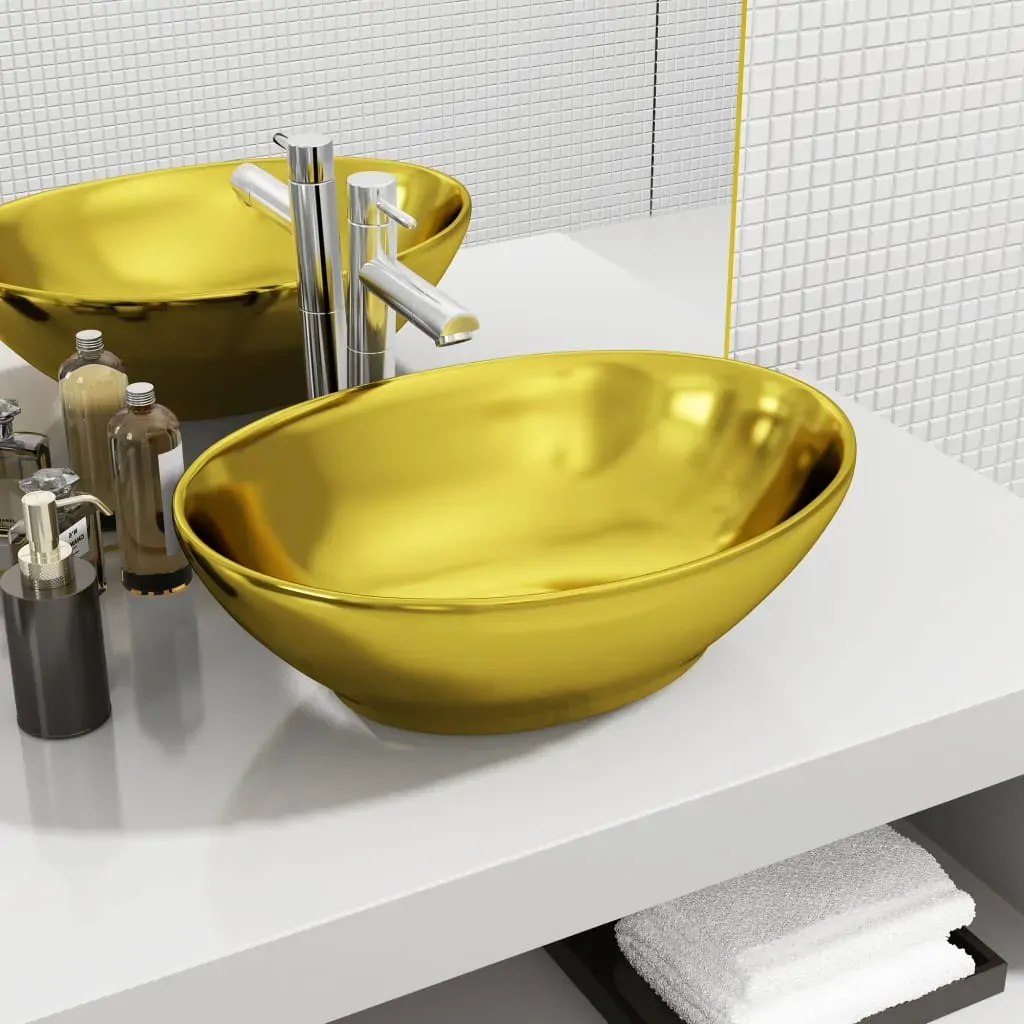Wash Basin 40x33x13.5 cm Ceramic Gold Wash Basin 40x33x13.5 cm Ceramic Gold